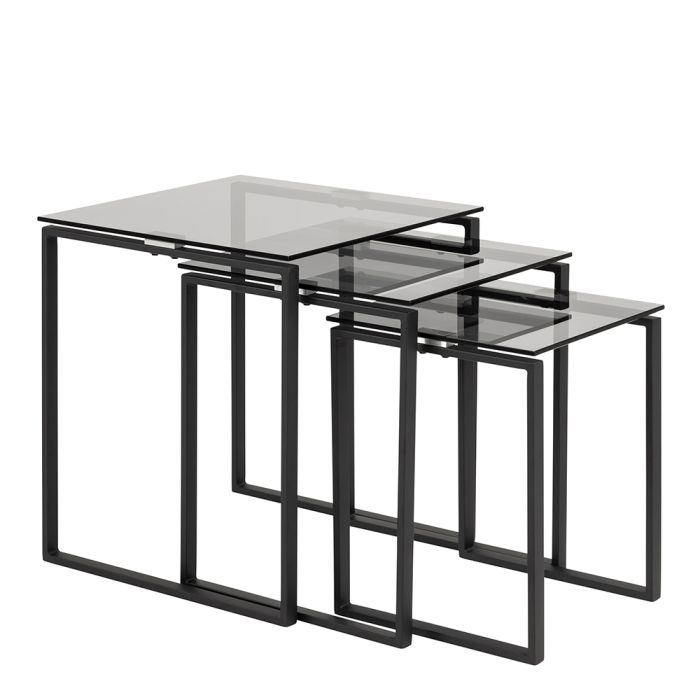 Katrine Nest of Tables with Smoked Glass Top Set of 3