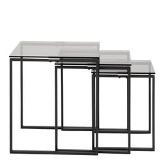 Katrine Nest of Tables with Smoked Glass Top Set of 3 - Furniture One Shop