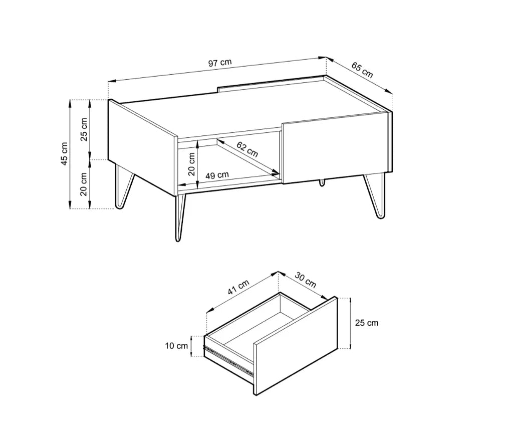 Harmony Wooden Coffee Table 97cm in Black and Black Marble