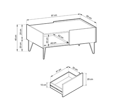Harmony Wooden Coffee Table 97cm in Black and Black Marble
