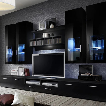 Lyra Wooden Entertainment Unit in Black High Gloss - Furniture One Shop