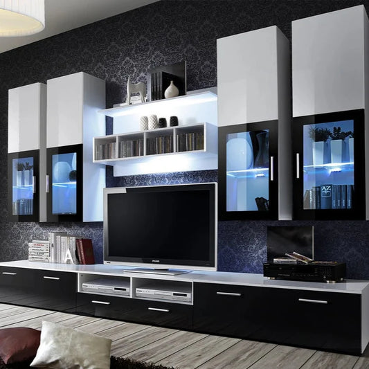 Lyra Wooden Entertainment Unit in Black & White High Gloss