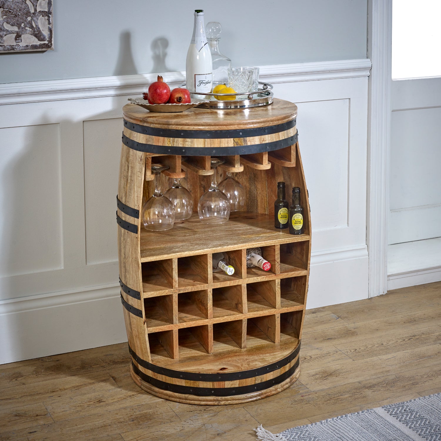 Surrey Sideboard Solid Dark Wood Barrel Wine - UK