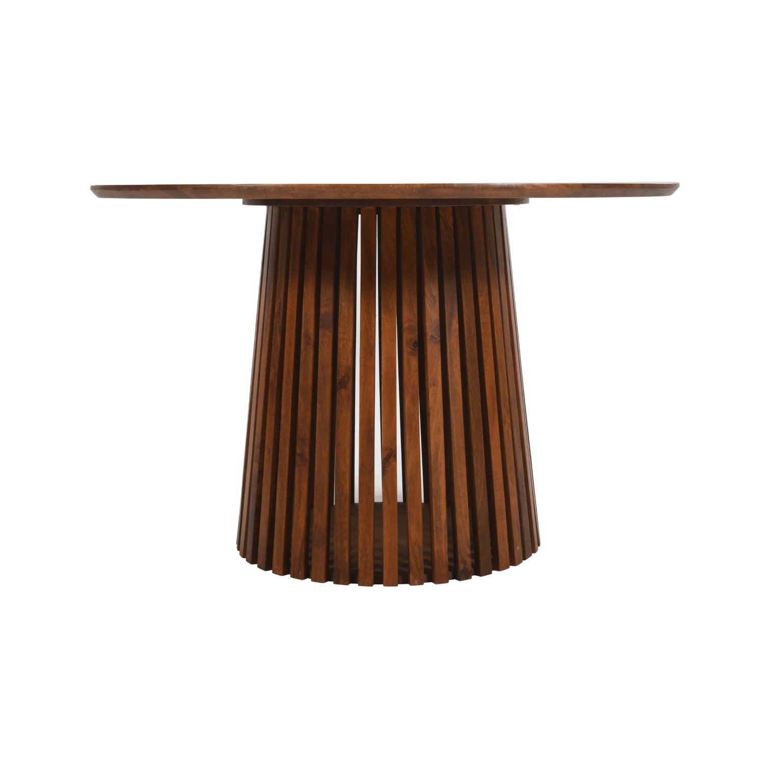 Slatted Mango Wood Round Dining Table 4 To 6 Seater 120cm -UK