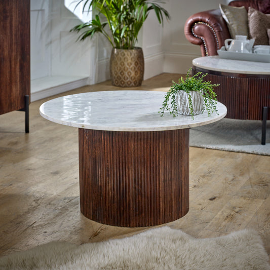 Opal Mango Wood Coffee Table With Marble Top - UK