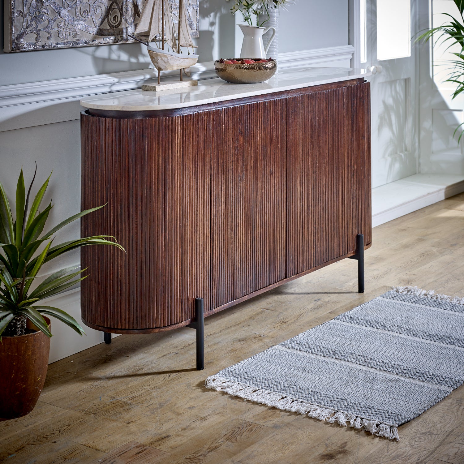 Opal Mango Wood Sideboard With Marble Top & Metal Legs - UK