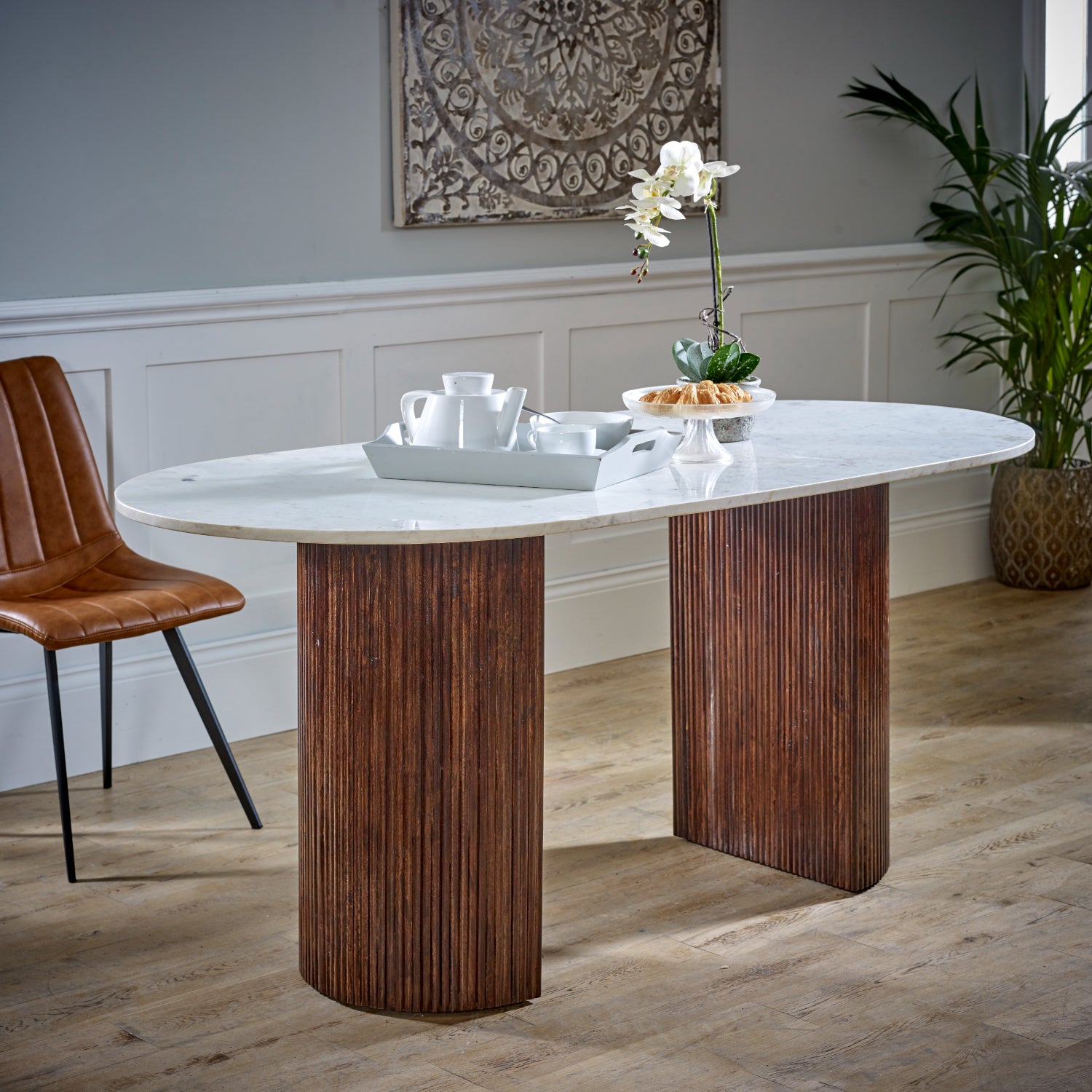 Opal Mango Wood Dining Table With Marble Top 170Cm - UK