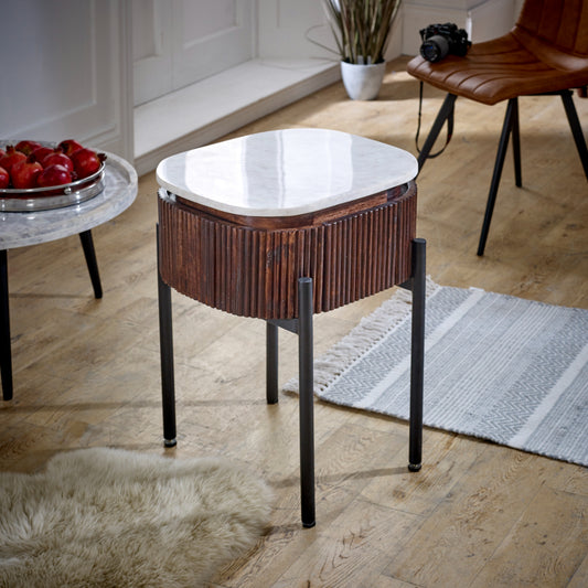 Opal Mango Wood Bedside Table With Marble Top & Metal Legs - UK