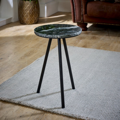Opal Bedside Table With Black Marble Top & Metal Legs - UK