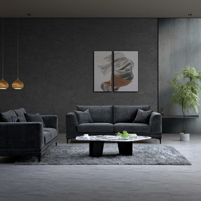 Aluxo Lenox 3 Seater Sofa in Steel Velvet - Furniture One Shop