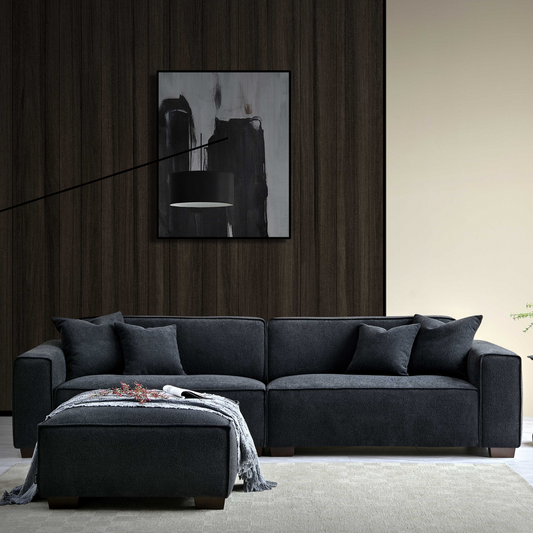 Aluxo Dakota 4 seater with Chaise in Midnight Boucle