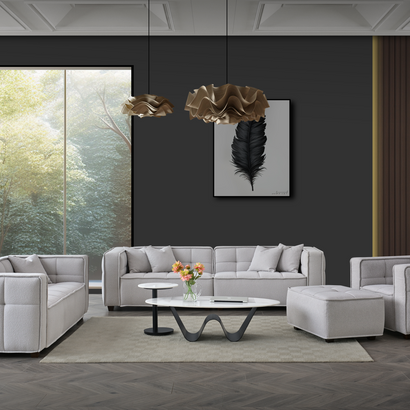 Aluxo Murray Footstool in Putty Boucle Fabric - Furniture One Shop