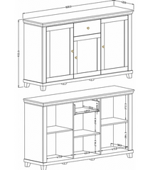 Evora Wooden 3 Door 1 Drawer Sideboard in Abisko Ash  and Oak Lefkas - 160cm
