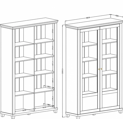 Evora Tall Wooden 2 Door Display Cabinet and Oak Lefkas - 126cm