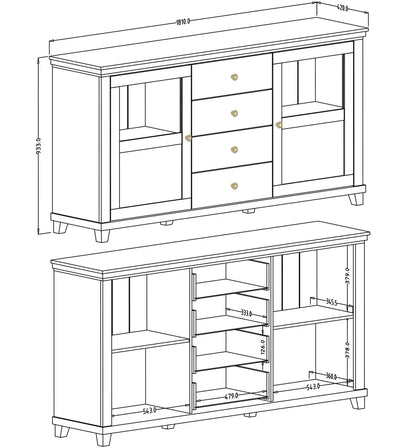 Evora Wooden 2 Door 4 Drawer Sideboard in Abisko Ash