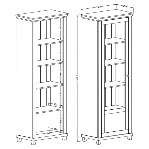 Evora Tall Narrow Left Handed Wooden Display Cabinet Abisko Ash and Oak Lefkas - 71cm