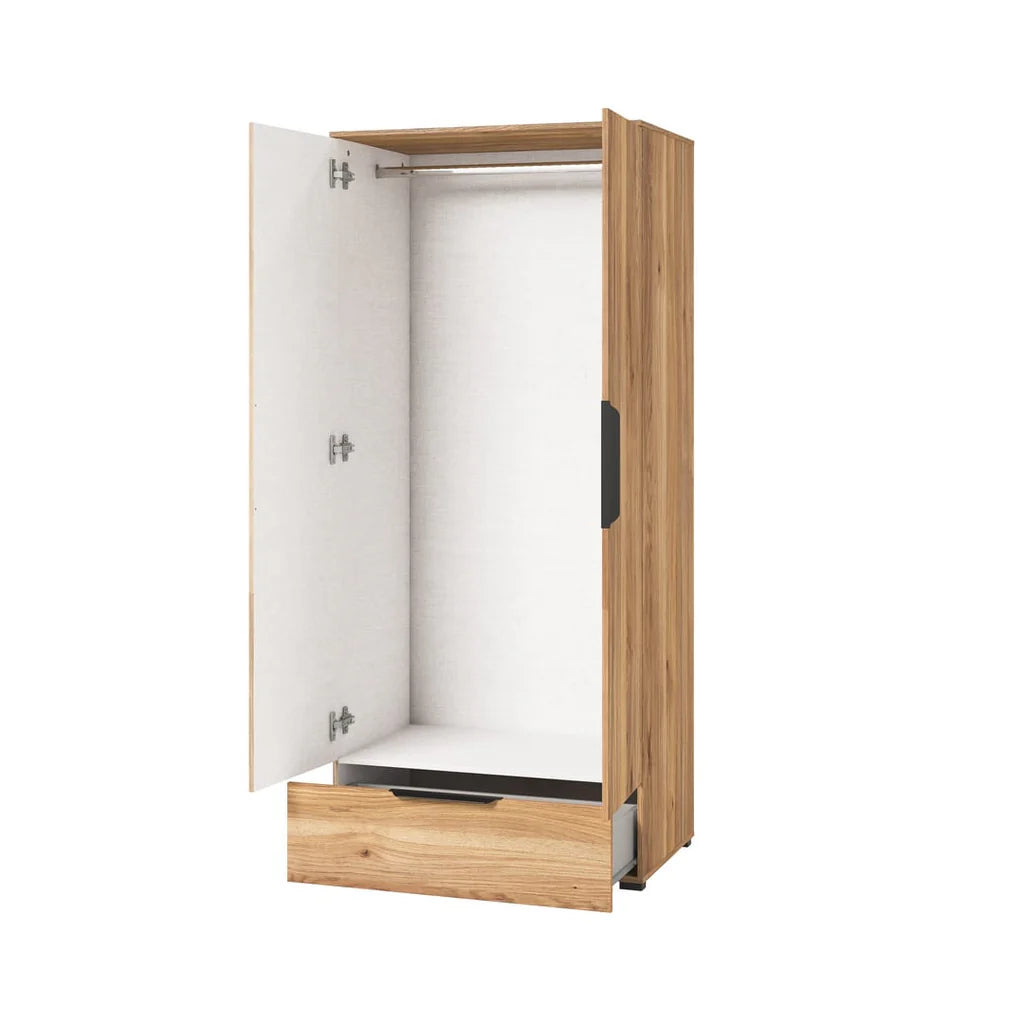 Tokyo 2 Hinged Door 1 Drawer Wooden Wardrobe in Oak Mauvella 86cm