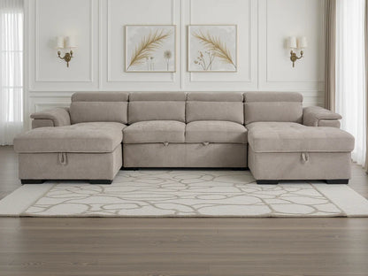 Alaya Beige U-Shape Corner Sofa Bed with Storage & Adjustable Headrests - Furniture One Shop