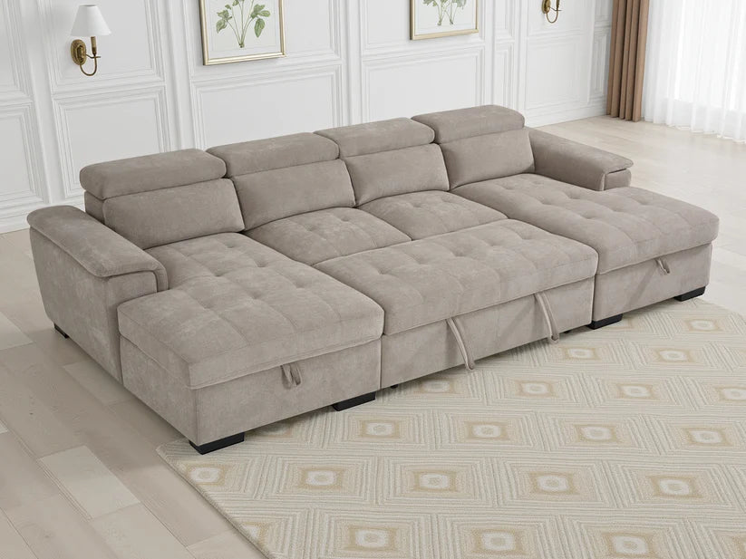 Alaya Beige U-Shape Corner Sofa Bed with Storage & Adjustable Headrests - Furniture One Shop