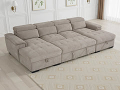 Alaya Beige U-Shape Corner Sofa Bed with Storage & Adjustable Headrests