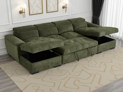 Alaya Green U-Shape Corner Sofa Bed with Storage & Adjustable Headrests - Furniture One Shop