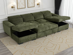 Alaya Green U-Shape Corner Sofa Bed with Storage & Adjustable Headrests