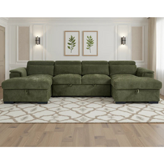 Alaya Green U-Shape Corner Sofa Bed with Storage & Adjustable Headrests