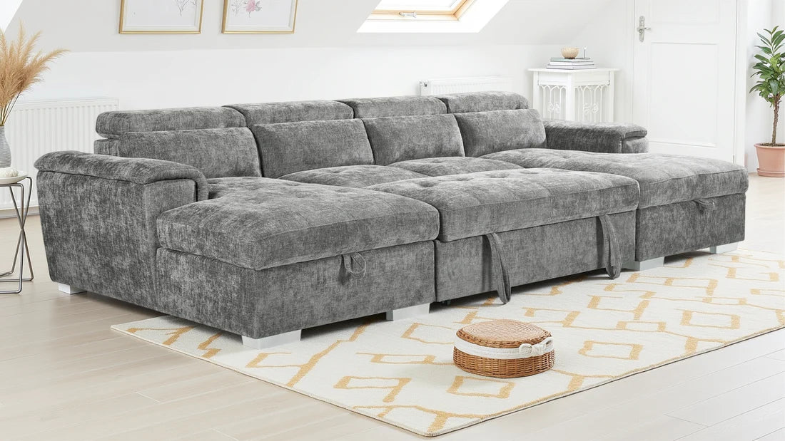 Alaya Grey U-Shape Corner Sofa Bed with Storage & Adjustable Headrests - Furniture One Shop