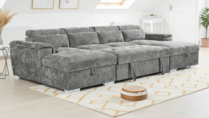 Alaya Grey U-Shape Corner Sofa Bed with Storage & Adjustable Headrests - Furniture One Shop