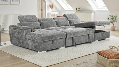 Alaya Grey U-Shape Corner Sofa Bed with Storage & Adjustable Headrests - Furniture One Shop
