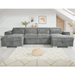 Alaya Grey U-Shape Corner Sofa Bed with Storage & Adjustable Headrests