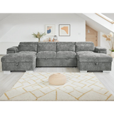 Alaya Grey U-Shape Corner Sofa Bed with Storage & Adjustable Headrests