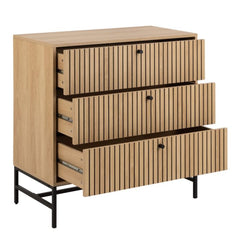 Albany Chest of 3 Drawers in Oak with Black Legs – Powder Coated Steel Base - UK
