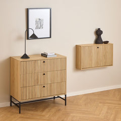 Albany Chest of 3 Drawers in Oak with Black Legs – Powder Coated Steel Base - UK
