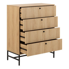 Albany Chest of 4 Drawers in Oak with Black Legs – Powder Coated Steel Base - UK