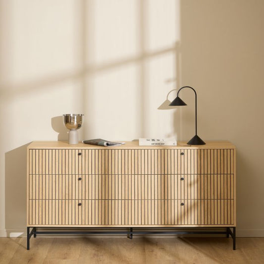 Albany Chest of 6 Drawers in Oak with Black Legs – Powder Coated Steel Base - UK