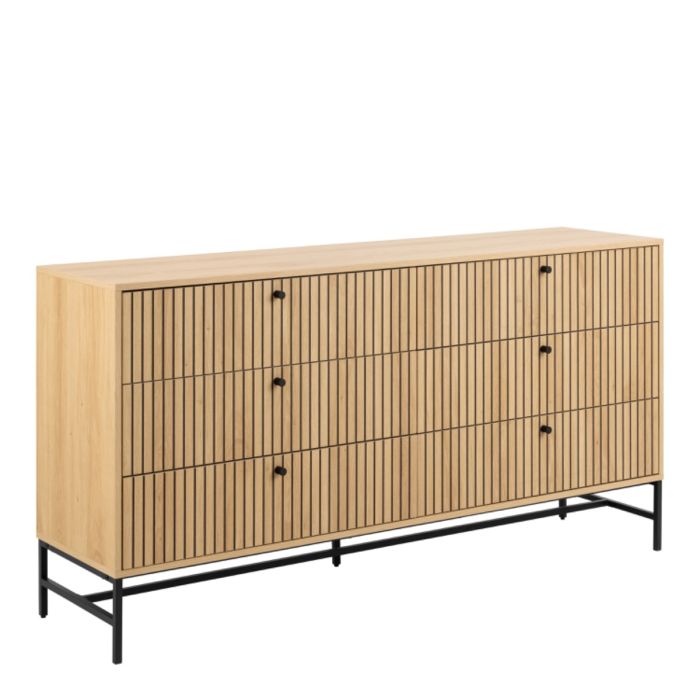Albany Chest of 6 Drawers in Oak with Black Legs – Powder Coated Steel Base - UK
