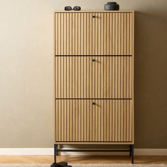 Albany Oak Shoe Cabinet – 3 Flip-Down Door | Stylish Shoe Storage Unit UK
