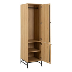 Albany Wooden 2 Doors Wardrobe in Oak with Black Legs – Powder Coated Steel Base - UK