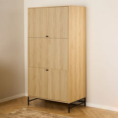 Albany Wooden 4 Doors Wardrobe in Oak with Black Legs – Powder Coated Steel Base - UK