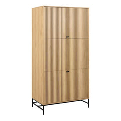 Albany Wooden 4 Doors Wardrobe in Oak with Black Legs – Powder Coated Steel Base - UK