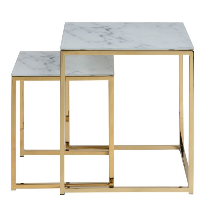 Alisma Nest of Tables with White Marble Effect Top & Gold Legs