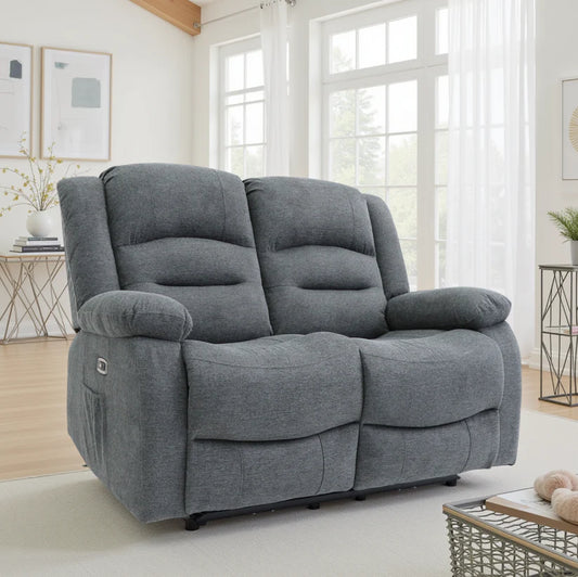 Alva Fabric 2 Seater Electric Recliner Sofa In Grey