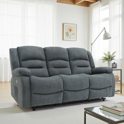 Alva Fabric 3 Seater Electric Recliner Sofa In Graphite Grey