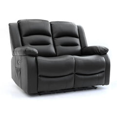 Alva Faux Leather 2 Seater Electric Recliner Sofa In Black