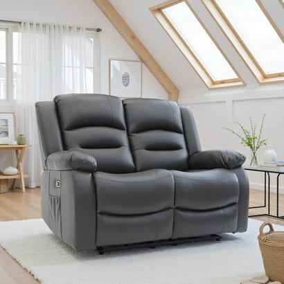 Alva Faux Leather 2 Seater Electric Recliner Sofa In Grey