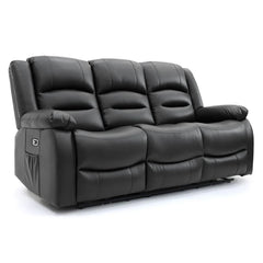 Alva Faux Leather 3 Seater Electric Recliner Sofa In Black
