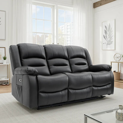 Alva Faux Leather 3 Seater Electric Recliner Sofa In Black
