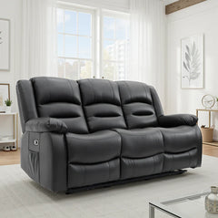 Alva Faux Leather 3 Seater Electric Recliner Sofa In Black