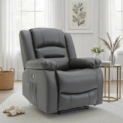 Alva Faux Leather Electric Recliner Arm Chair In Grey